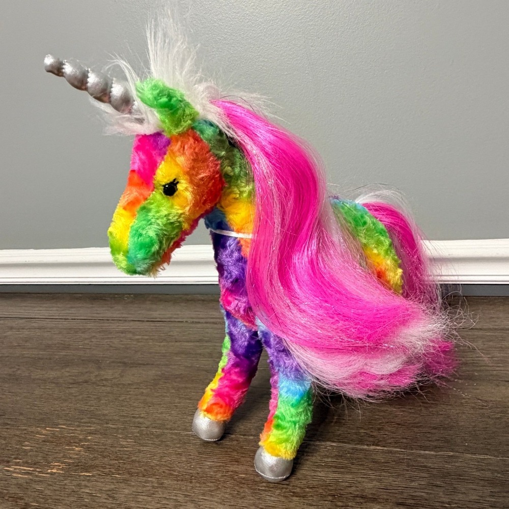 Douglas Rainbow Unicorn Plush Stuffed Animal Silver Horn Tie Dye Cuddle Toy